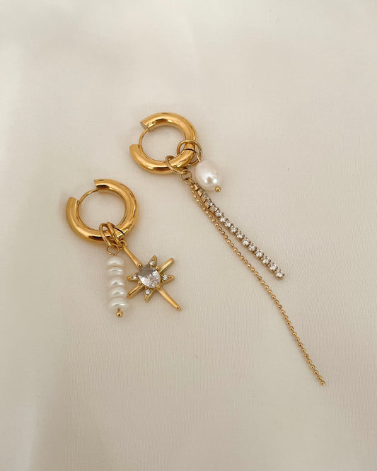 Starburst Mismatched Pearl Earrings