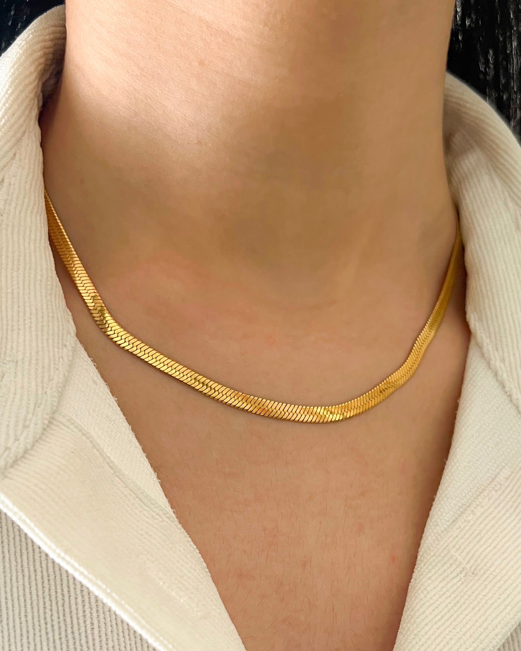 Solid Gold Herringbone Flat Herringbone Chain Necklace SOLID 14K
