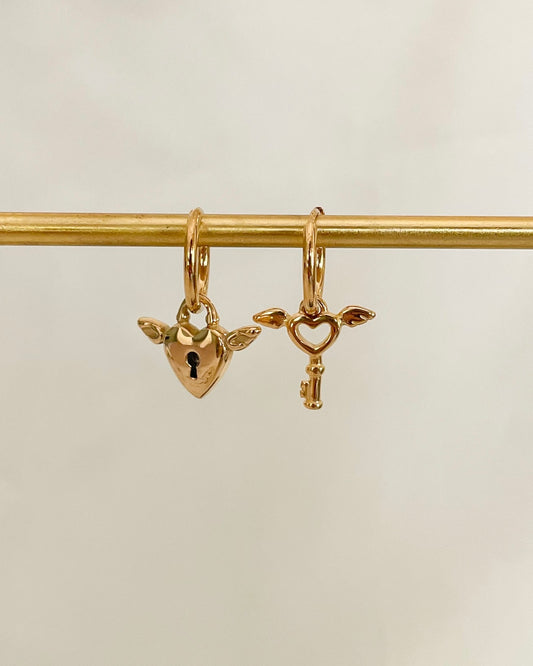 Heart Lock and Key Mismatched Earrings