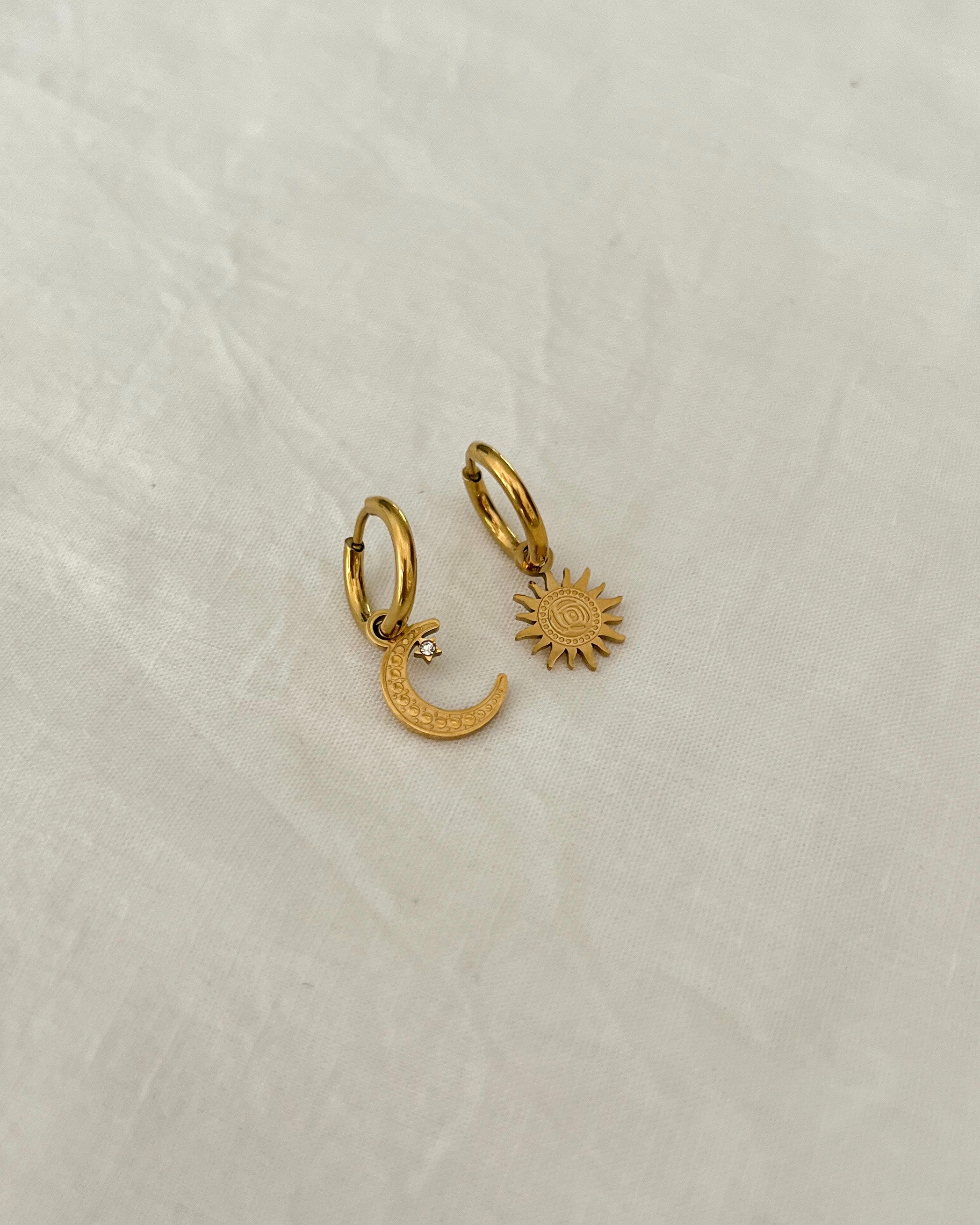 Celeste Mismatched Sun Moon Earrings Gold Silver