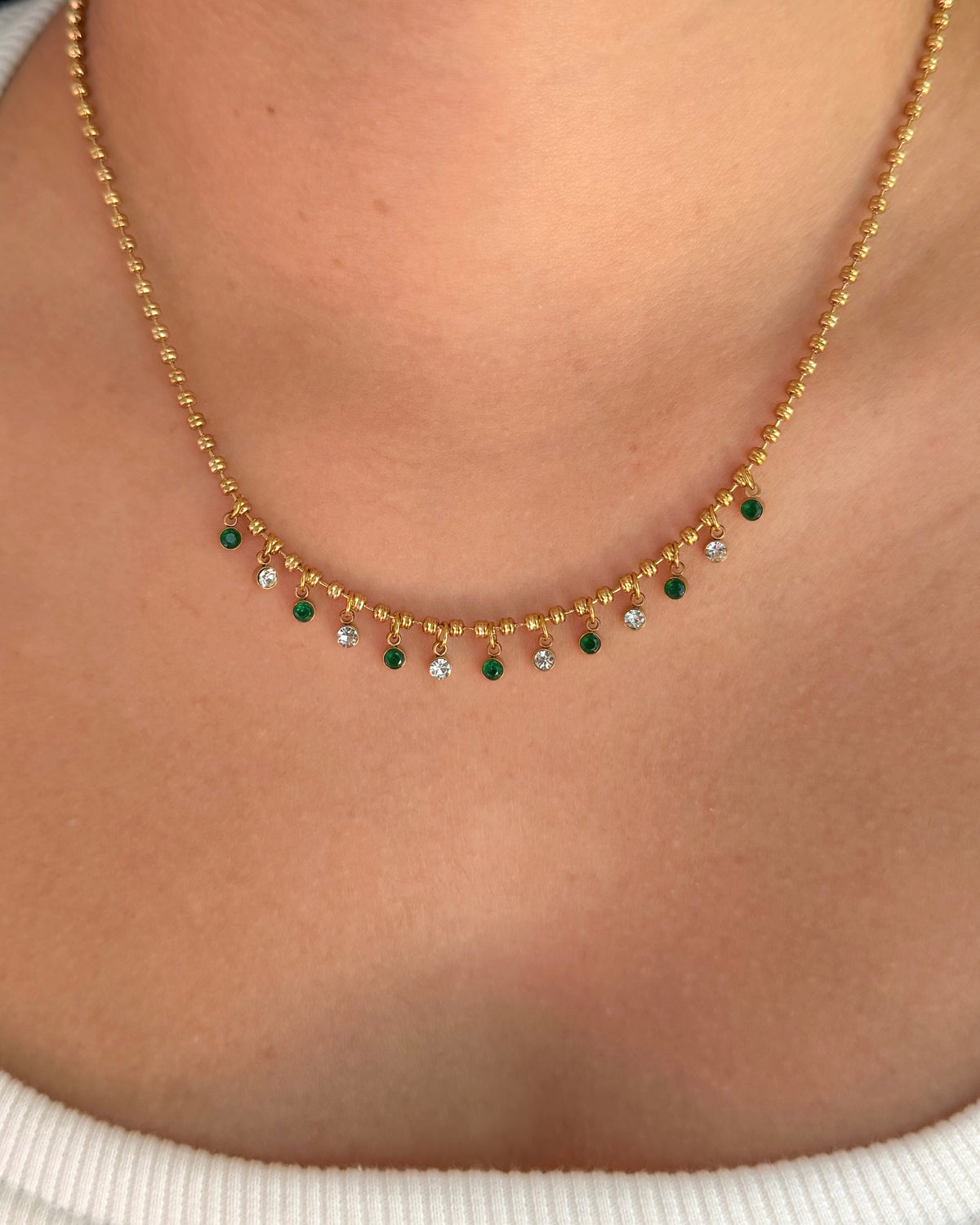 Dew Charm Necklace - Green and White