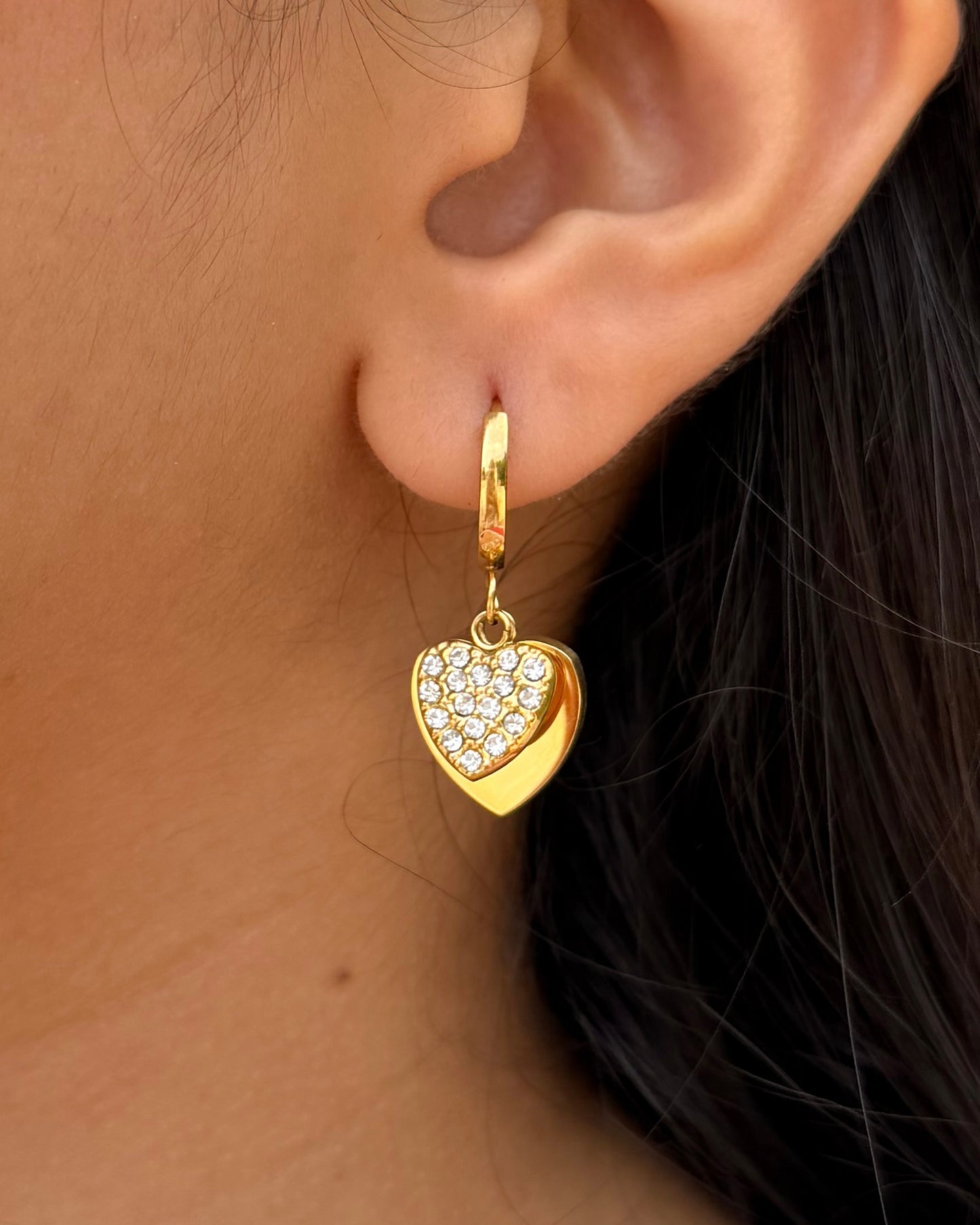 Amore Zircon Heart Huggie Earrings